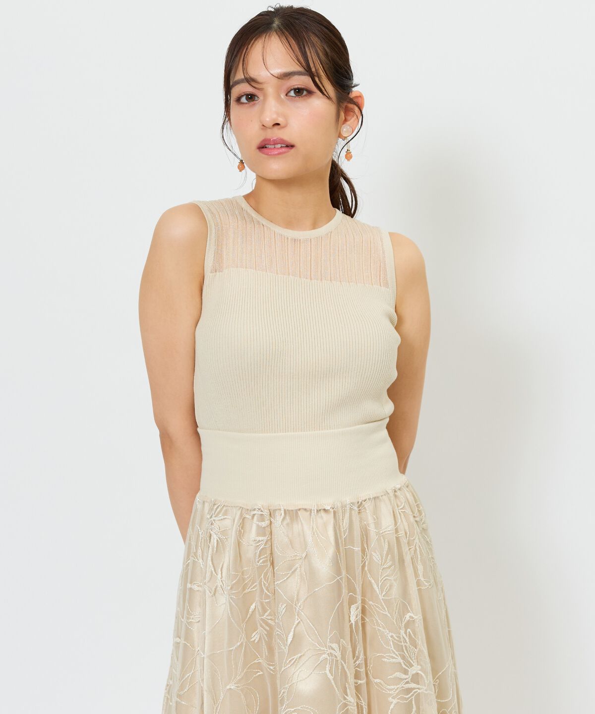 アンドクチュール「シアー切替ノースリトップス」|ニット・セーター|