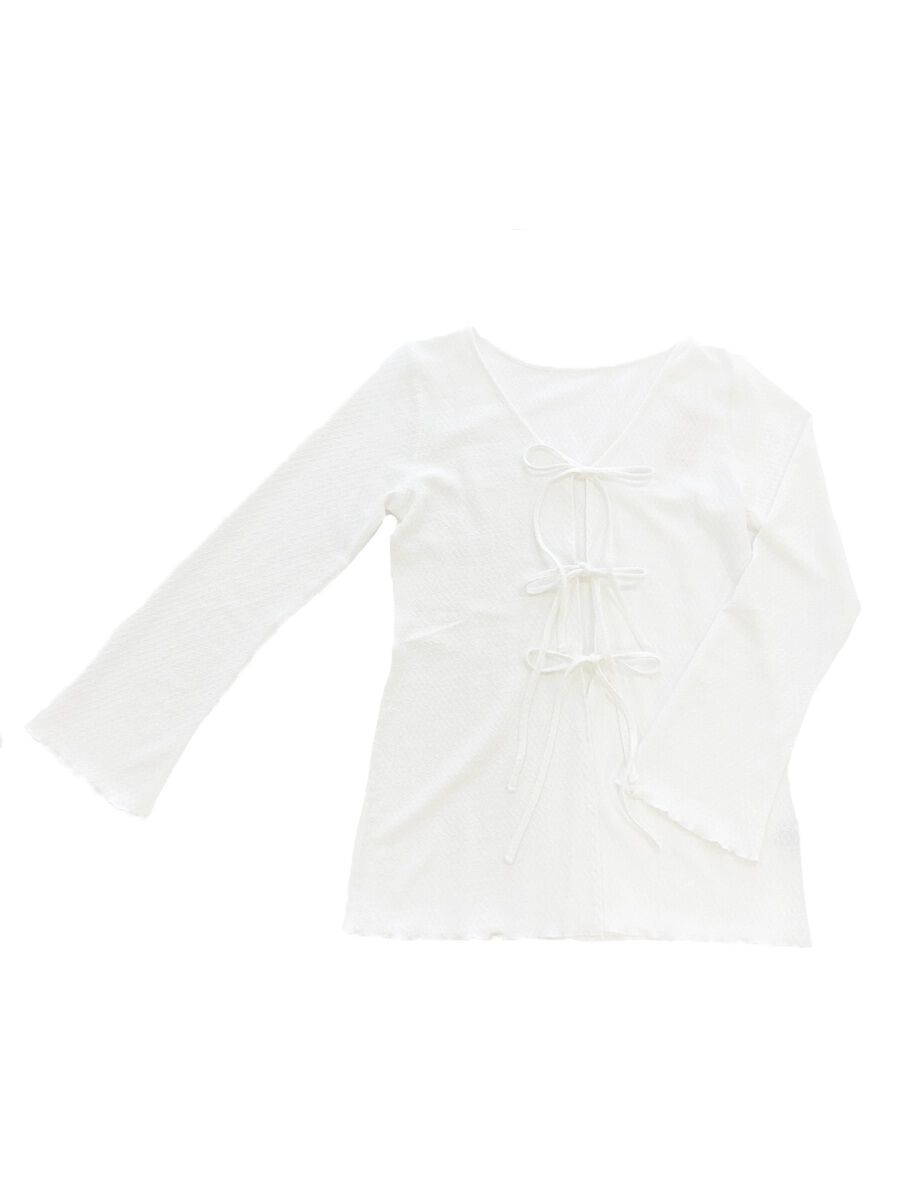 PEAK&PINE「【新作】ジャガード風ロング丈リボンカーディガン」|スポーツ|ホワイト