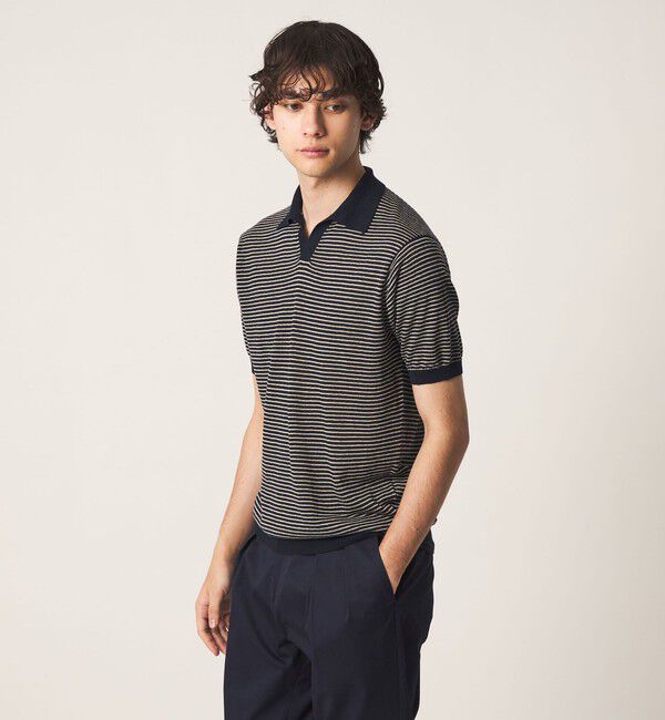 UNITED ARROWS「リネン/コットン ボーダー スキッパー ポロシャツ」|ポロシャツ|