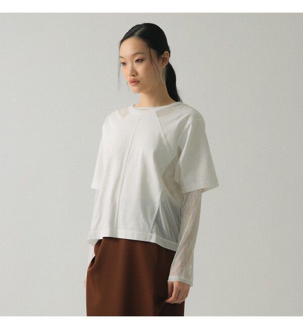 Ray BEAMS 「シアー キリカエ クルーネック Tシャツ」|Tシャツ・カットソー|