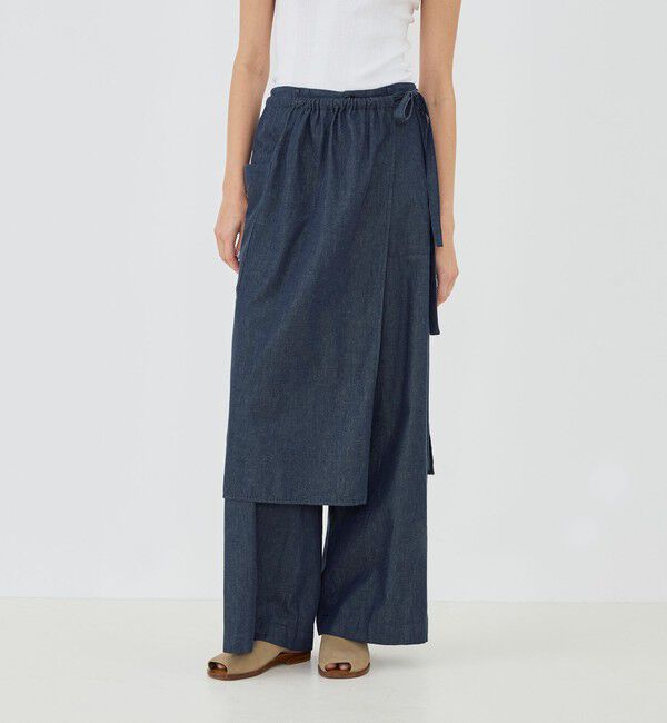 GALERIE VIE「コットンダンガリー エプロン付きイージーパンツ」|デニム|