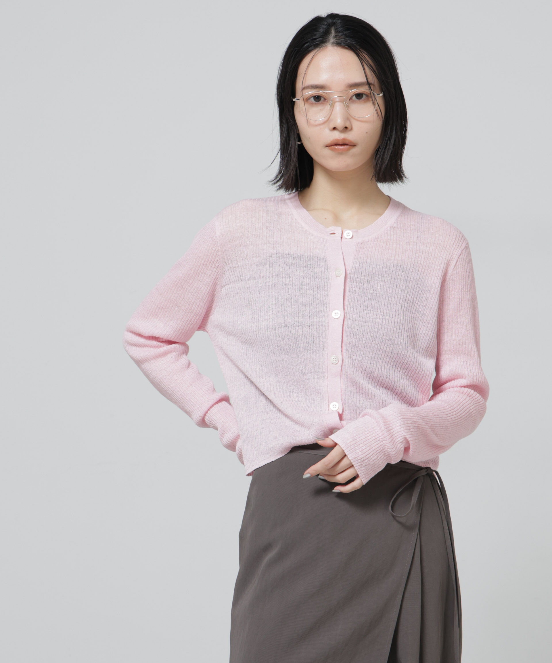 nano･universe「European Flax リブカーディガン」|ニット・セーター|L.ピンク1