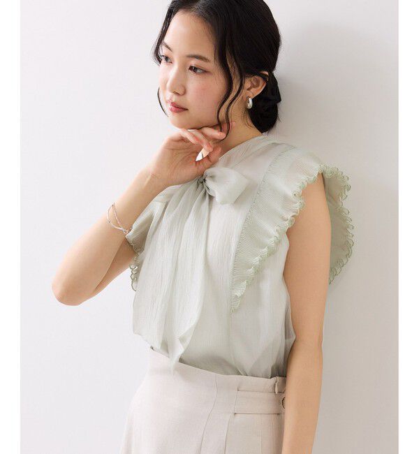 VIS「プリーツフリルシアーボウタイブラウス/2WAY・イージーケア」|シャツ・ブラウス|ライトグリン(33)