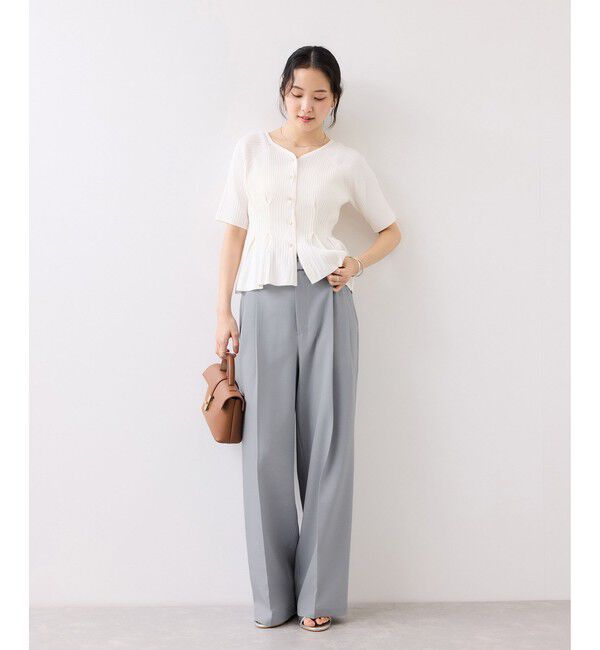 VIS「ベルトディティールタックワイドパンツ/イージーケア・接触冷感」|チノ|