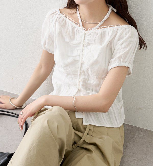  「キャップスリーブコットンレースブラウス」|シャツ・ブラウス|