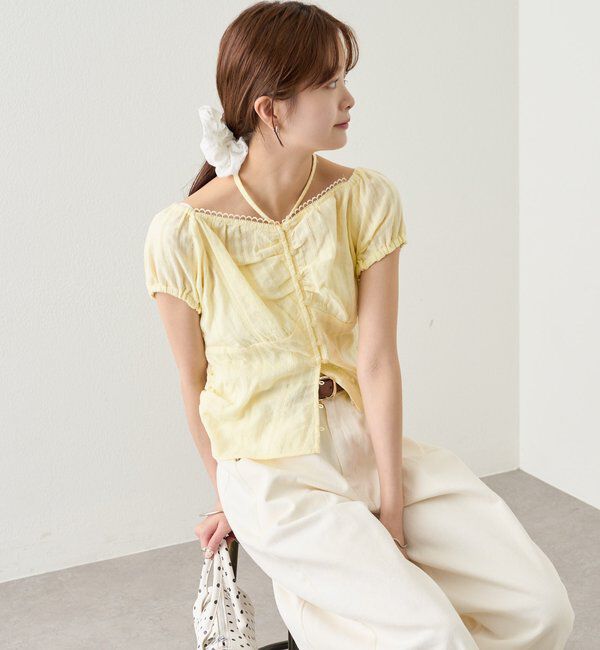  「キャップスリーブコットンレースブラウス」|シャツ・ブラウス|