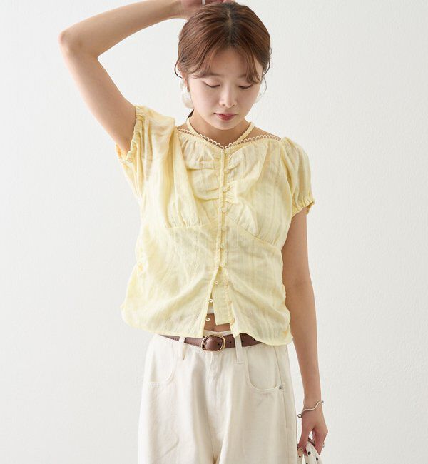  「キャップスリーブコットンレースブラウス」|シャツ・ブラウス|