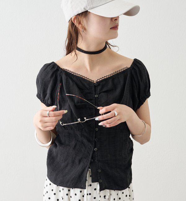  「キャップスリーブコットンレースブラウス」|シャツ・ブラウス|