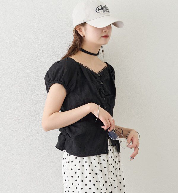  「キャップスリーブコットンレースブラウス」|シャツ・ブラウス|