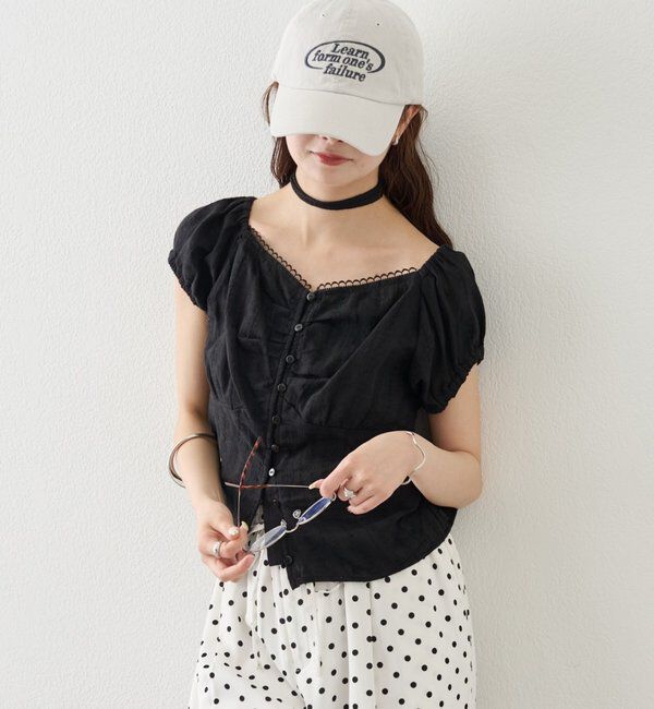  「キャップスリーブコットンレースブラウス」|シャツ・ブラウス|