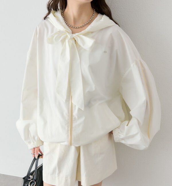  「ボウタイフーディブルゾン」|ブルゾン・スタジャン|アイボリー