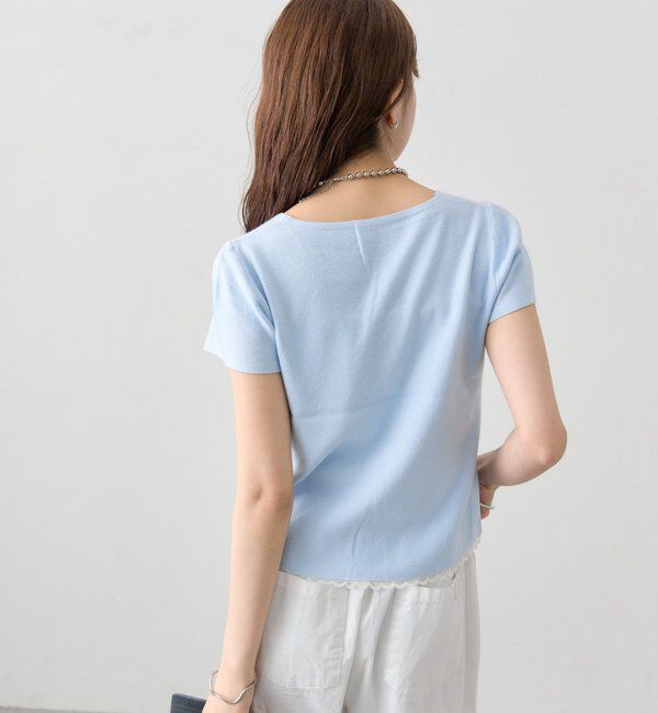  「レースライン半袖ニットカーディガン」|カーディガン|