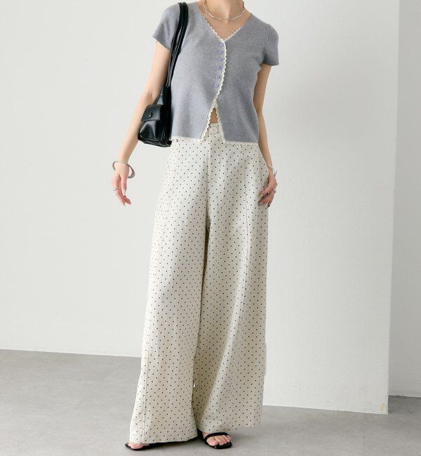  「レースライン半袖ニットカーディガン」|カーディガン|