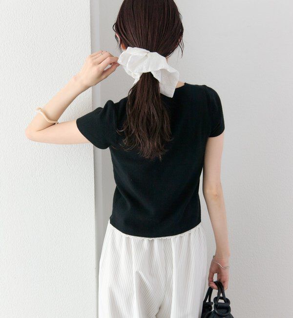  「レースライン半袖ニットカーディガン」|カーディガン|