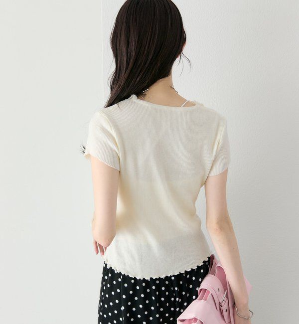  「レースドッキング半袖ニットカーディガン」|カーディガン|