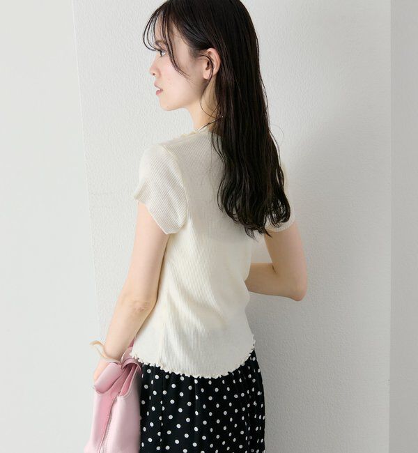  「レースドッキング半袖ニットカーディガン」|カーディガン|