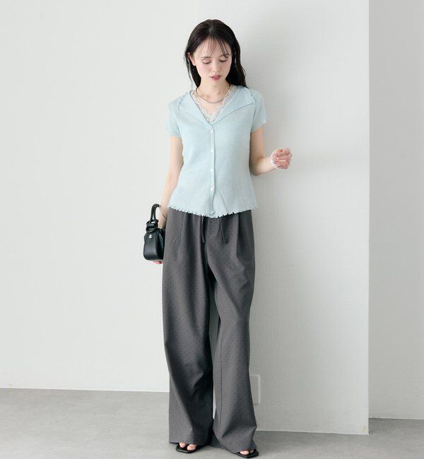  「レースドッキング半袖ニットカーディガン」|カーディガン|