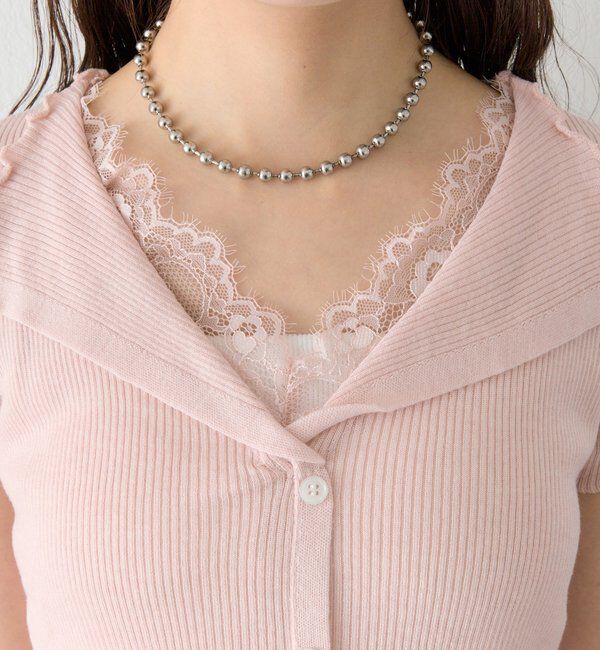  「レースドッキング半袖ニットカーディガン」|カーディガン|