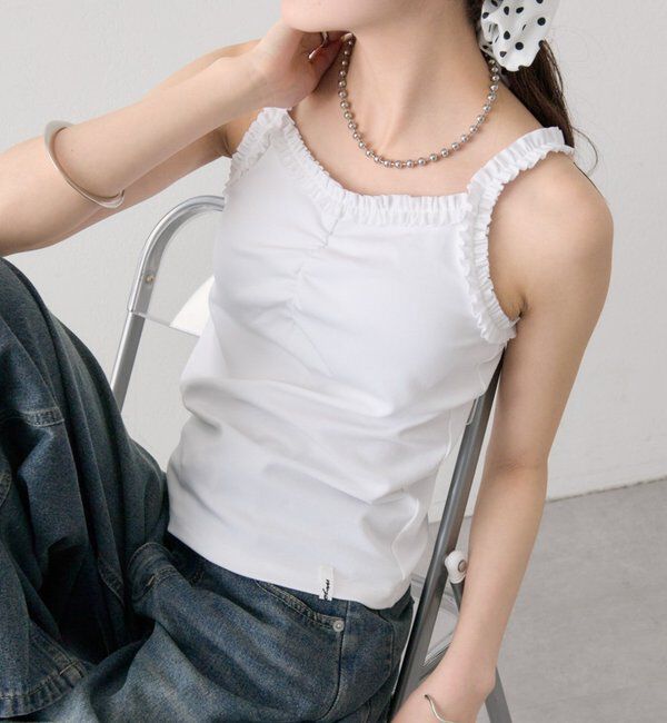  「パット付きギャザーフリルキャミソール」|キャミソール|オフホワイト