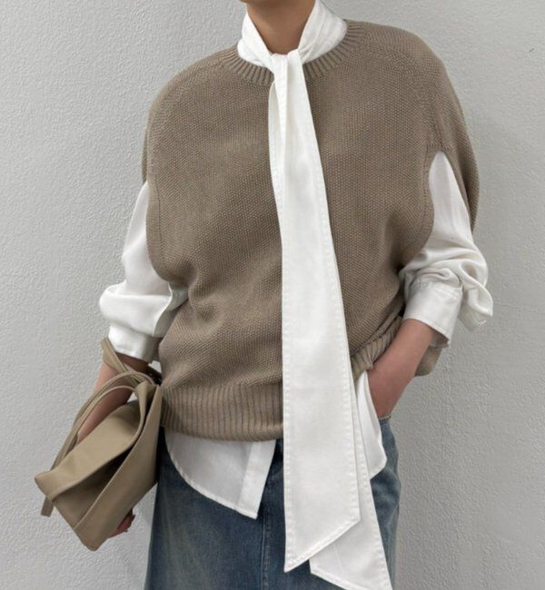  「ギマ鹿子ポンチョニットベスト」|ニット・セーター|ベージュ