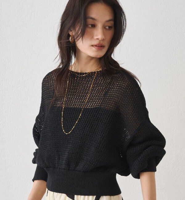  「クリスピーコットンショートニット」|ニット・セーター|ブラック