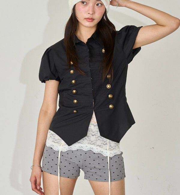  「ナポレオンパフスリブラウス」|シャツ・ブラウス|ブラック