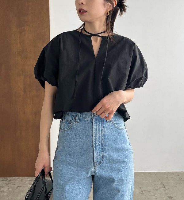  「【新色ピンク】バルーンリボンブラウス」|シャツ・ブラウス|ブラック