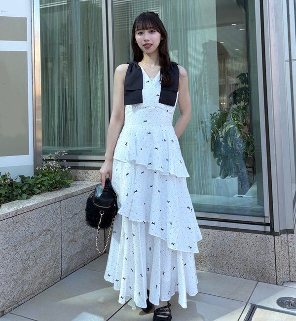  「【LouLoumei】肩リボンティアードロングワンピース」|その他|