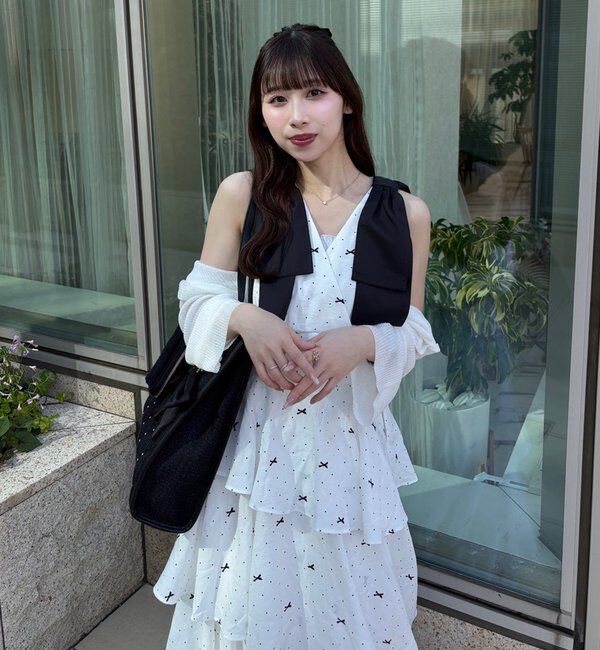  「【LouLoumei】肩リボンティアードロングワンピース」|その他|