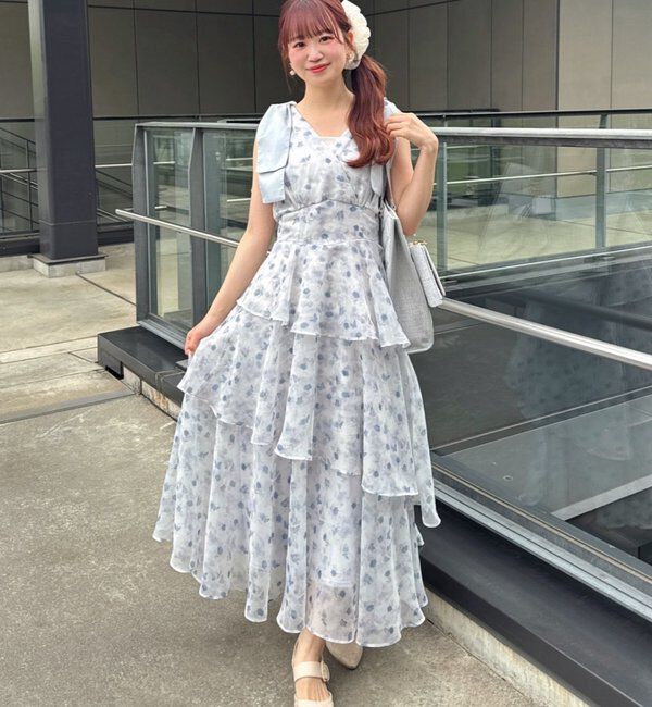  「【LouLoumei】肩リボンティアードロングワンピース」|その他|