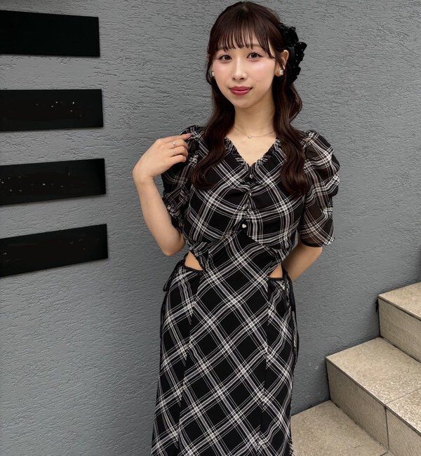  「【LouLoumei】サイドカットデザインチェックワンピース」|その他|