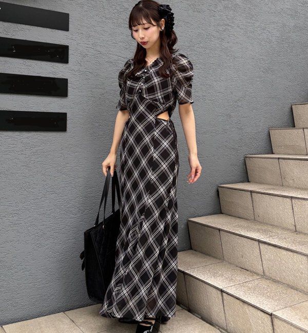  「【LouLoumei】サイドカットデザインチェックワンピース」|その他|