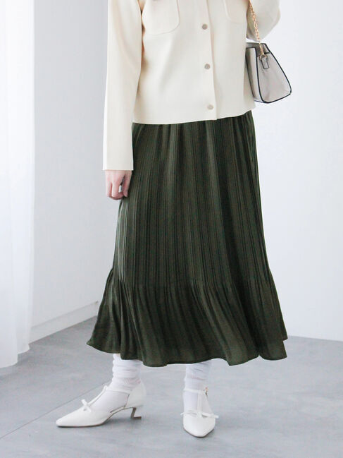 Te chichi TERRASSE「【選べる着丈】消しプリーツスカート」|スカート|カーキ