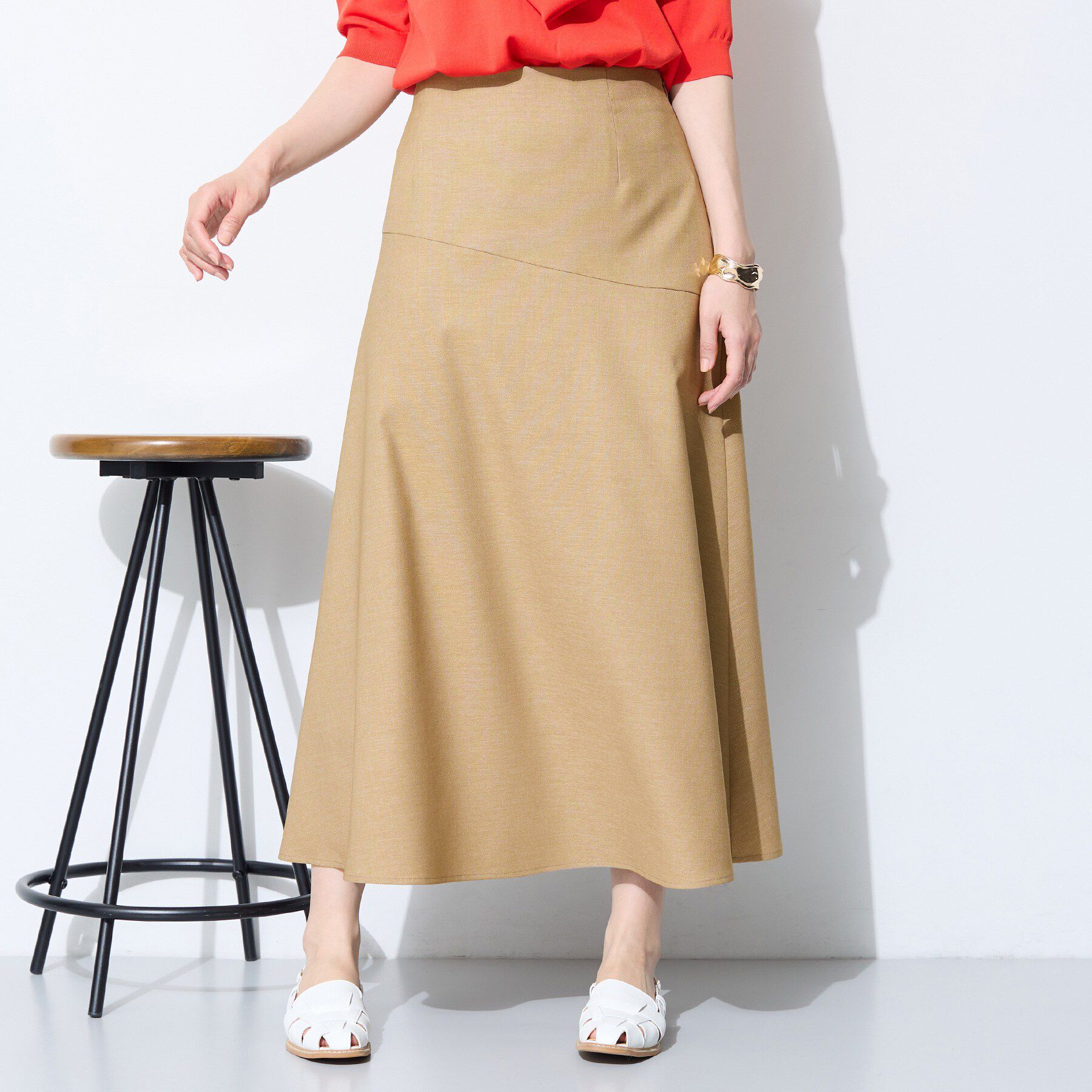 INDIVI「【洗える／UVケア／すっきり見え】ナローフレアスカート」|スカート|キャメルブラウン(0