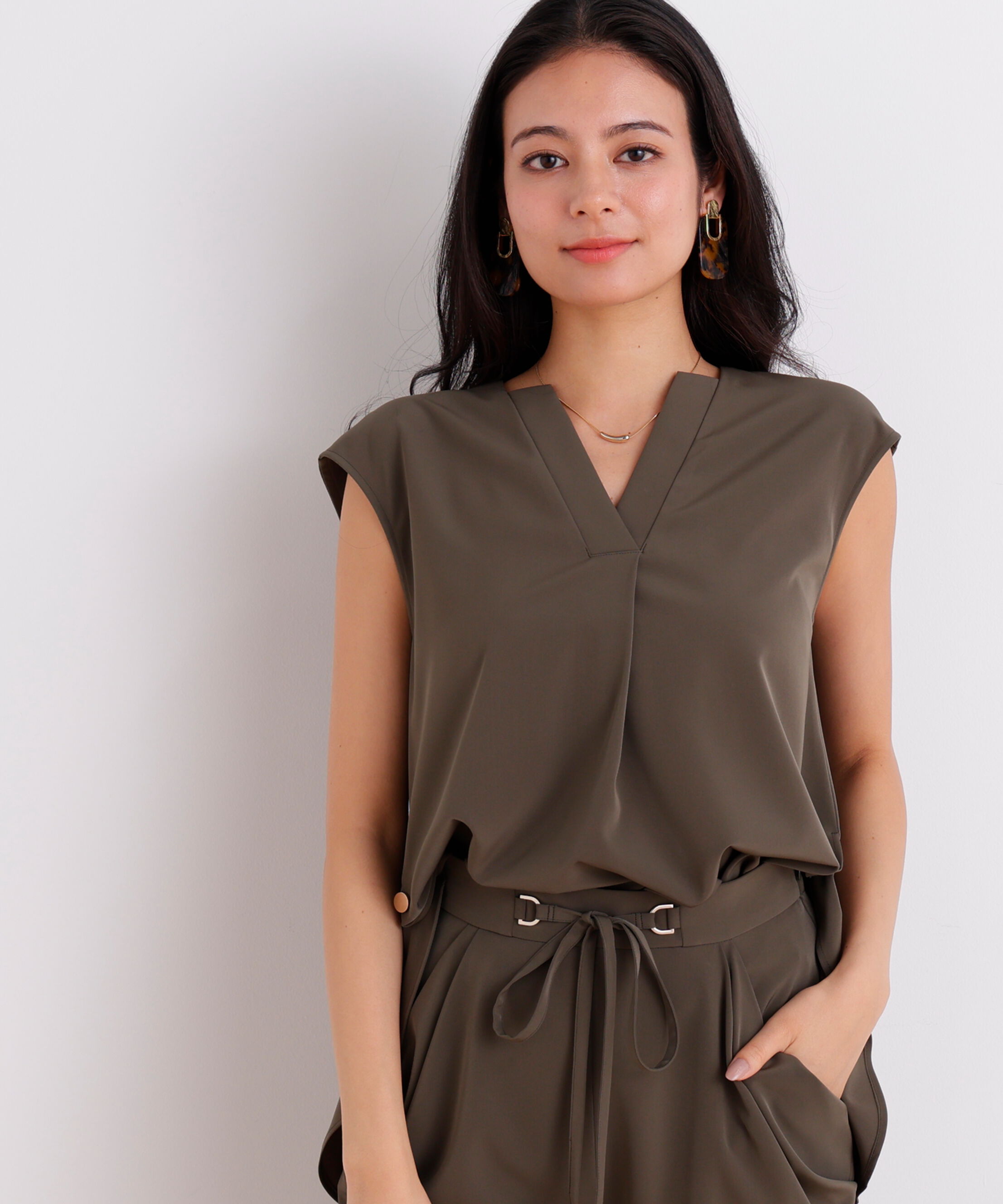  「セットアップＴブラウス」|シャツ・ブラウス|カーキ