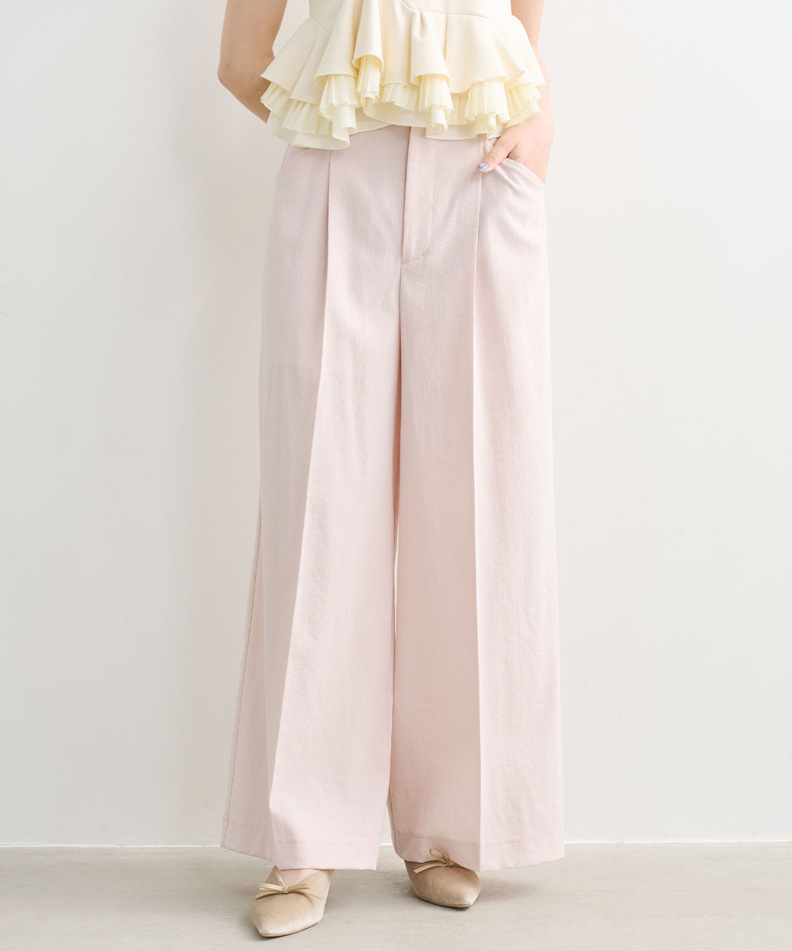 COCO DEAL「リネンライクバックフラップワイドパンツ」|スラックス|