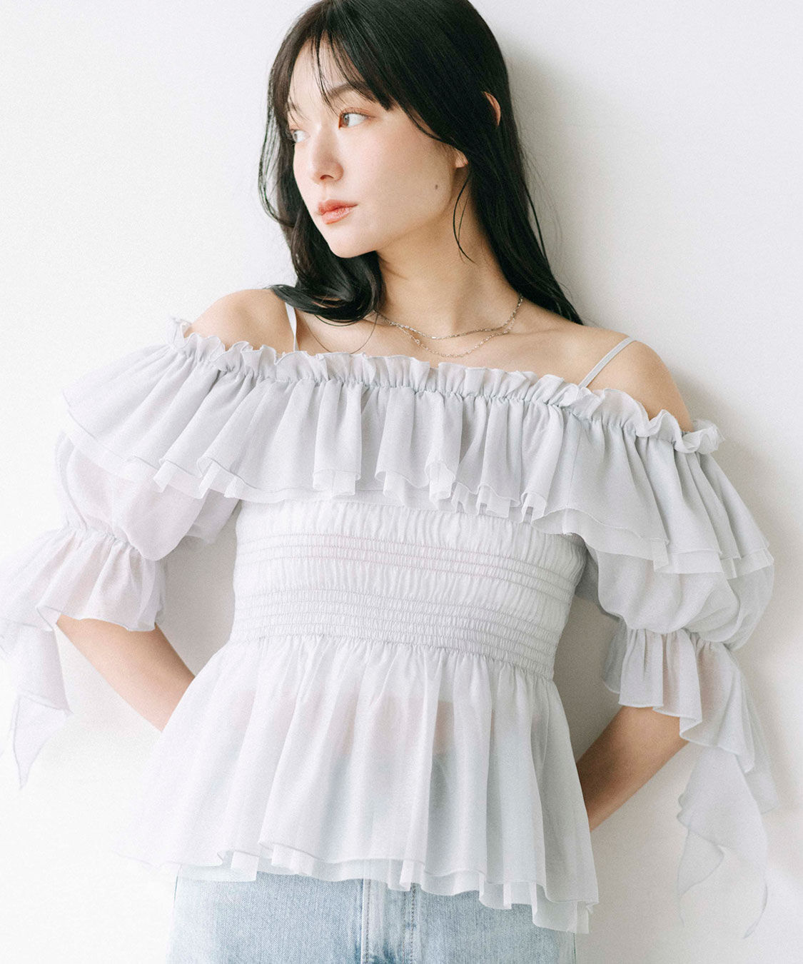 COCO DEAL「フリルギャザーシアーシャーリングブラウス」|シャツ・ブラウス|