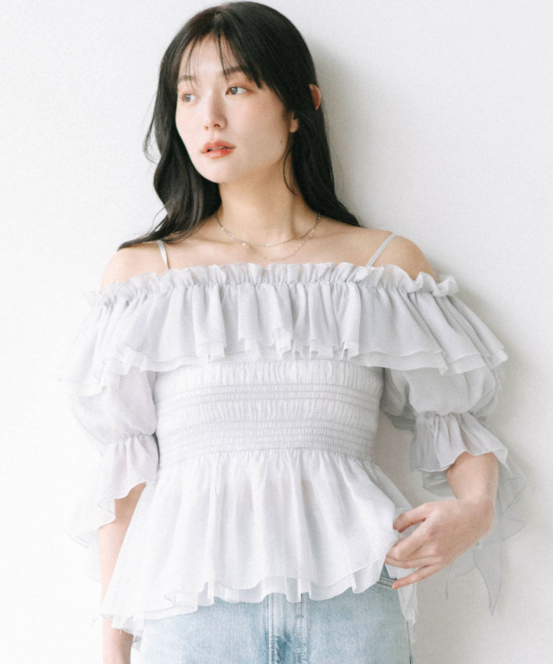 COCO DEAL「フリルギャザーシアーシャーリングブラウス」|シャツ・ブラウス|