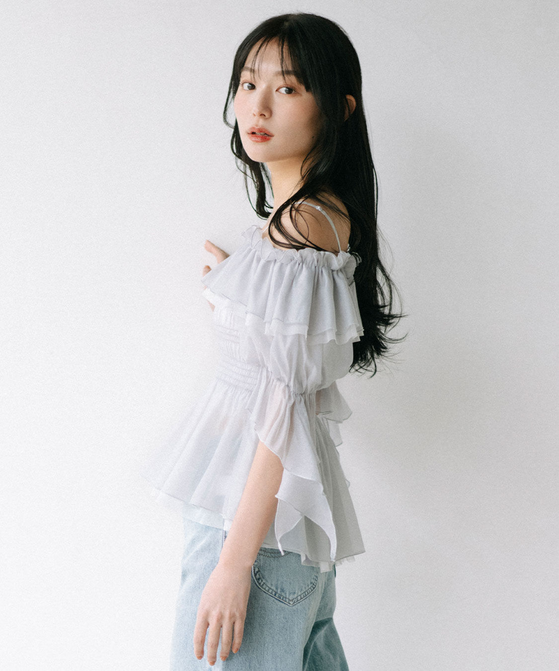 COCO DEAL「フリルギャザーシアーシャーリングブラウス」|シャツ・ブラウス|