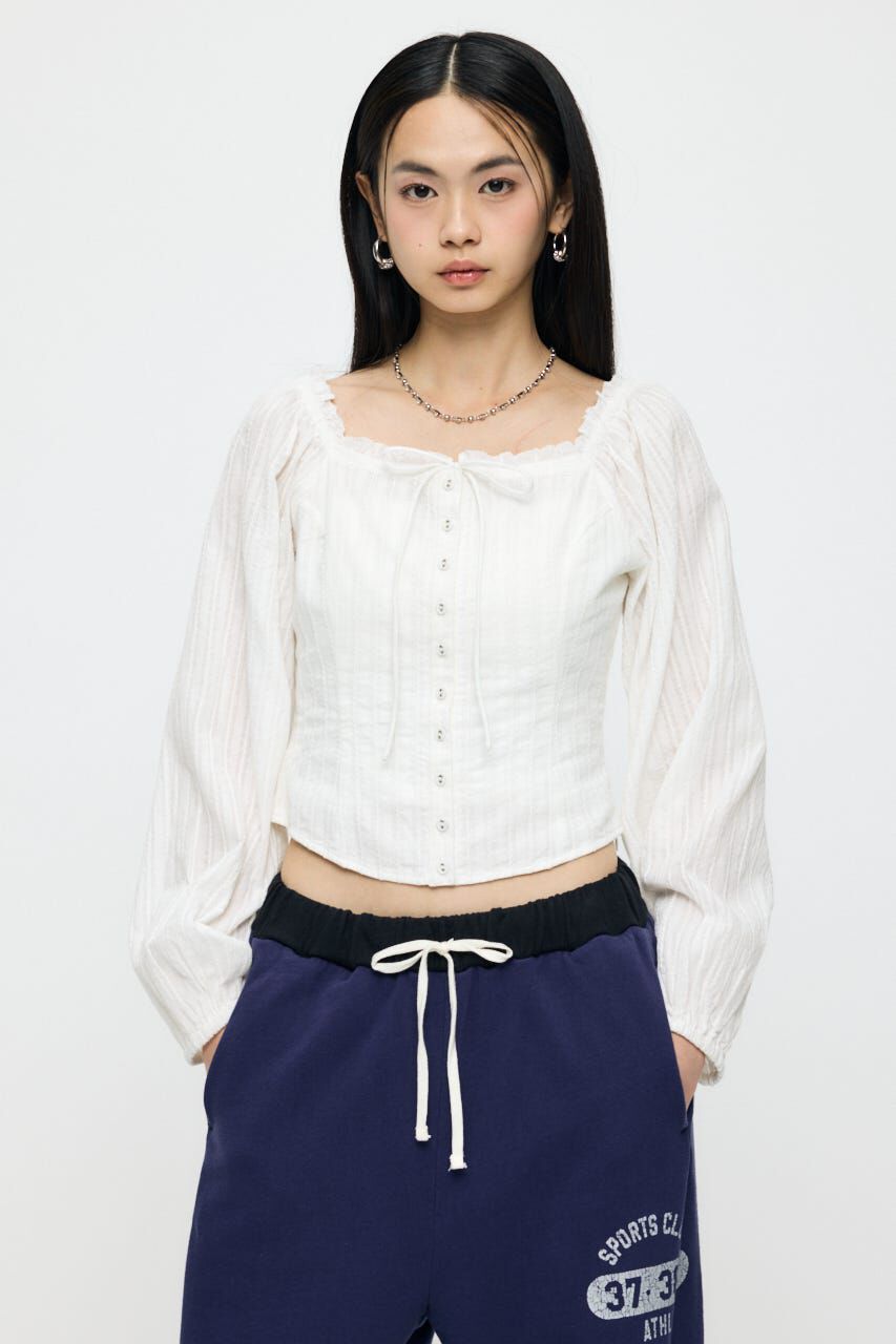 MOUSSY「LACE TRIMMED CORSET ブラウス」|シャツ・ブラウス|WHT