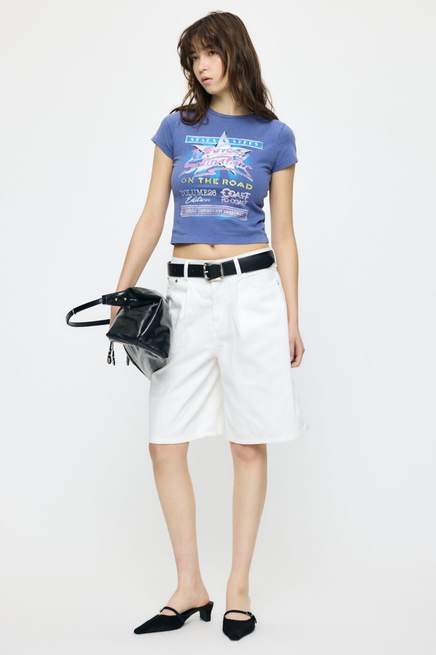 MOUSSY「TUCKED COCOON BERMUDA ショーツ」|デニム|