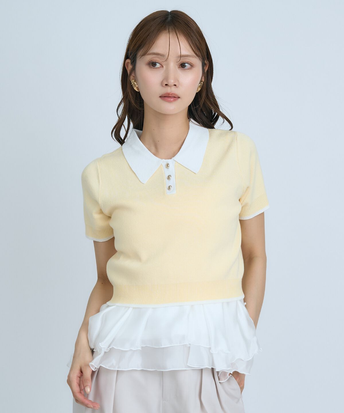 アンドクチュール「ポロニットプルオーバー&times;ペプラムキャミソール」|ニット・セーター|