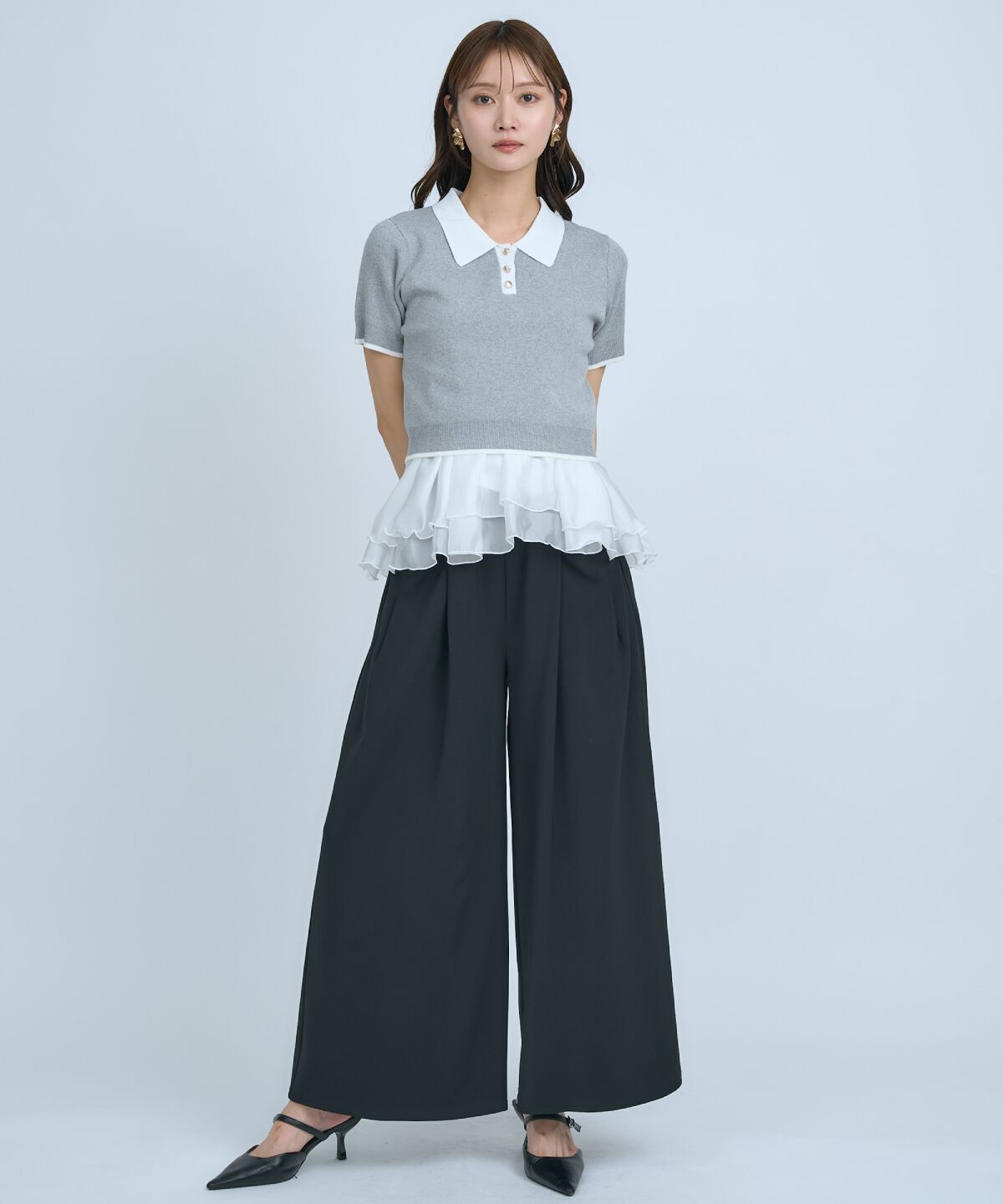 アンドクチュール「ポロニットプルオーバー&times;ペプラムキャミソール」|ニット・セーター|