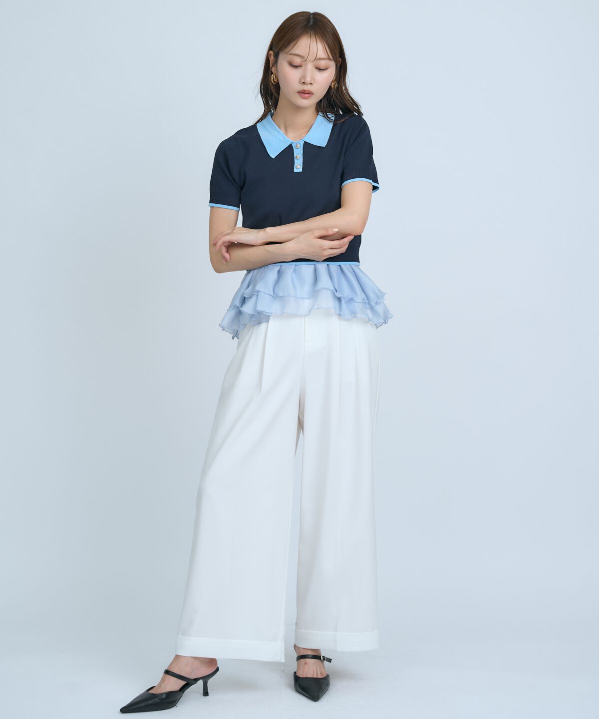 アンドクチュール「ポロニットプルオーバー&times;ペプラムキャミソール」|ニット・セーター|