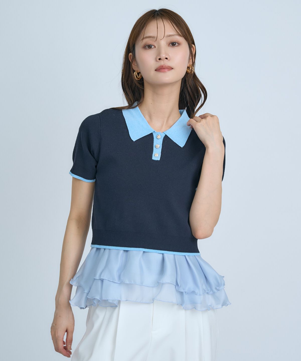 アンドクチュール「ポロニットプルオーバー&times;ペプラムキャミソール」|ニット・セーター|