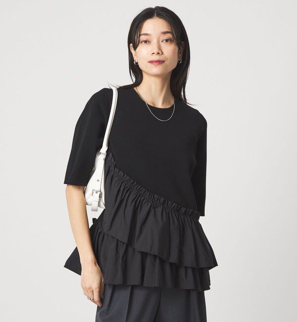 UNITED ARROWS green label relaxing「ドッキング ペプラム ショートスリーブ ニット プルオーバー ウォッシャブル」|ニット・セーター|