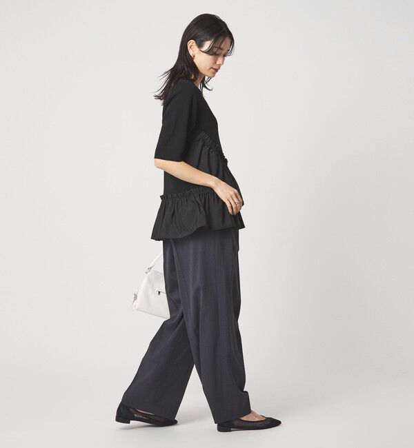 UNITED ARROWS green label relaxing「ドッキング ペプラム ショートスリーブ ニット プルオーバー ウォッシャブル」|ニット・セーター|