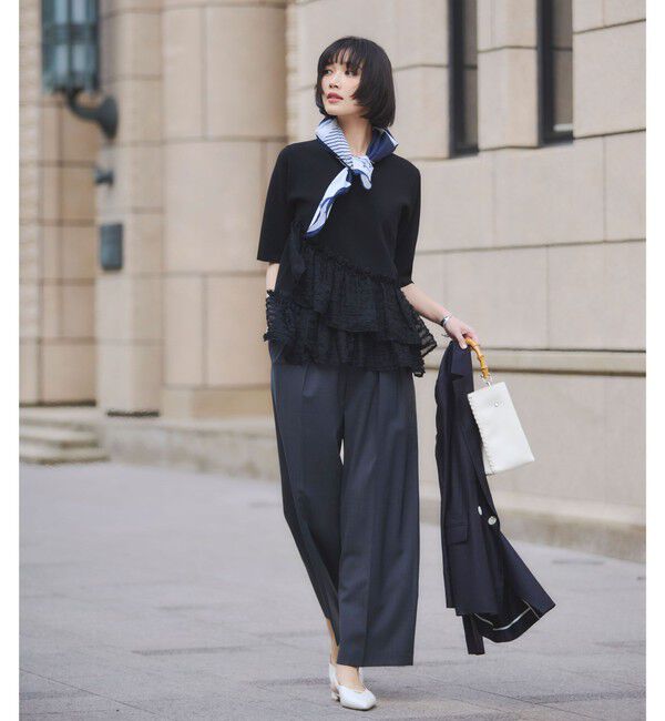 UNITED ARROWS green label relaxing「ドッキング ペプラム ショートスリーブ ニット プルオーバー ウォッシャブル」|ニット・セーター|