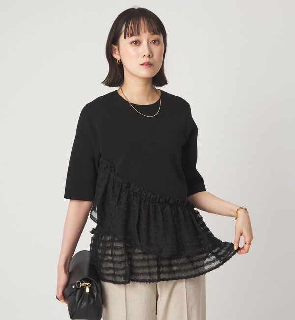 UNITED ARROWS green label relaxing「ドッキング ペプラム ショートスリーブ ニット プルオーバー ウォッシャブル」|ニット・セーター|