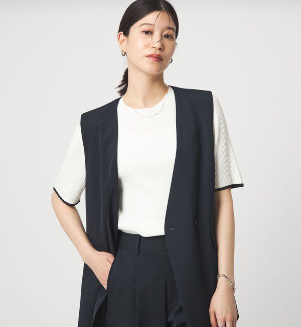 UNITED ARROWS green label relaxing「【WEB限定】＜at ease＞ソデサキ バイカラー 5分袖 プルオーバー ニット」|ニット・セーター|WHITE